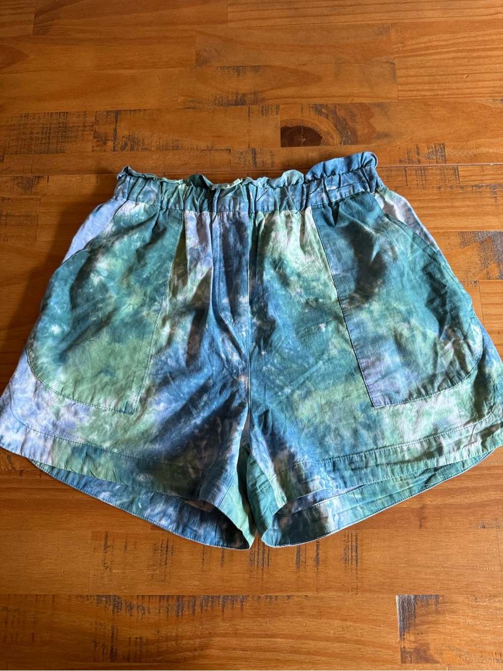 FRNCH Paris Tie-Dye Green & Blue Women's Elastic Waist Shorts